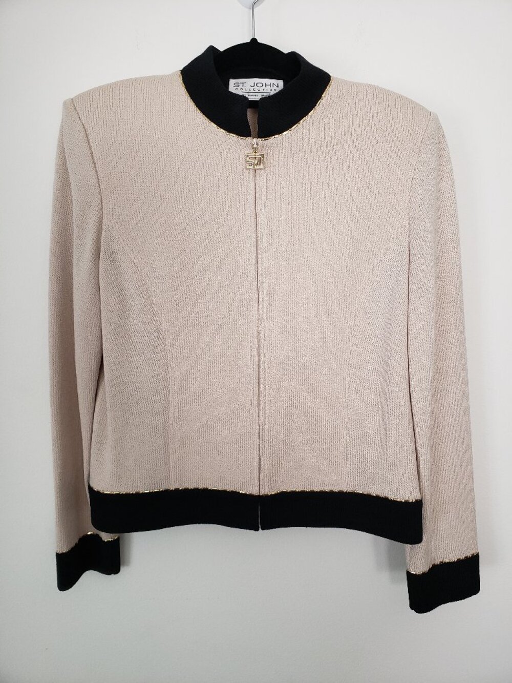 ST. JOHN COLLECTION by MARIE GRAY Jacket Beige and Black Beaded Gold Size 10
